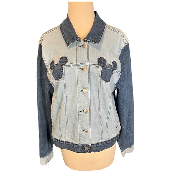 Disney Her Universe Mickey Mouse Denim Jacket Women’s Large Patchwork Vintage - Picture 2 of 15